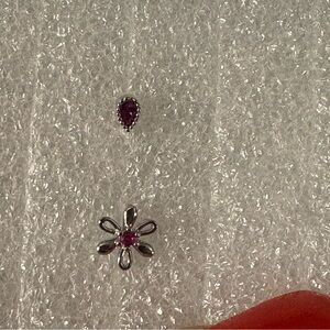 Nose Ring- 2 Piece 20G Red Stone Nose Stud. Surgical Steel,